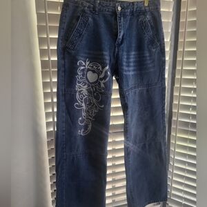 Stylish Blue Jeans with Embroidered Design